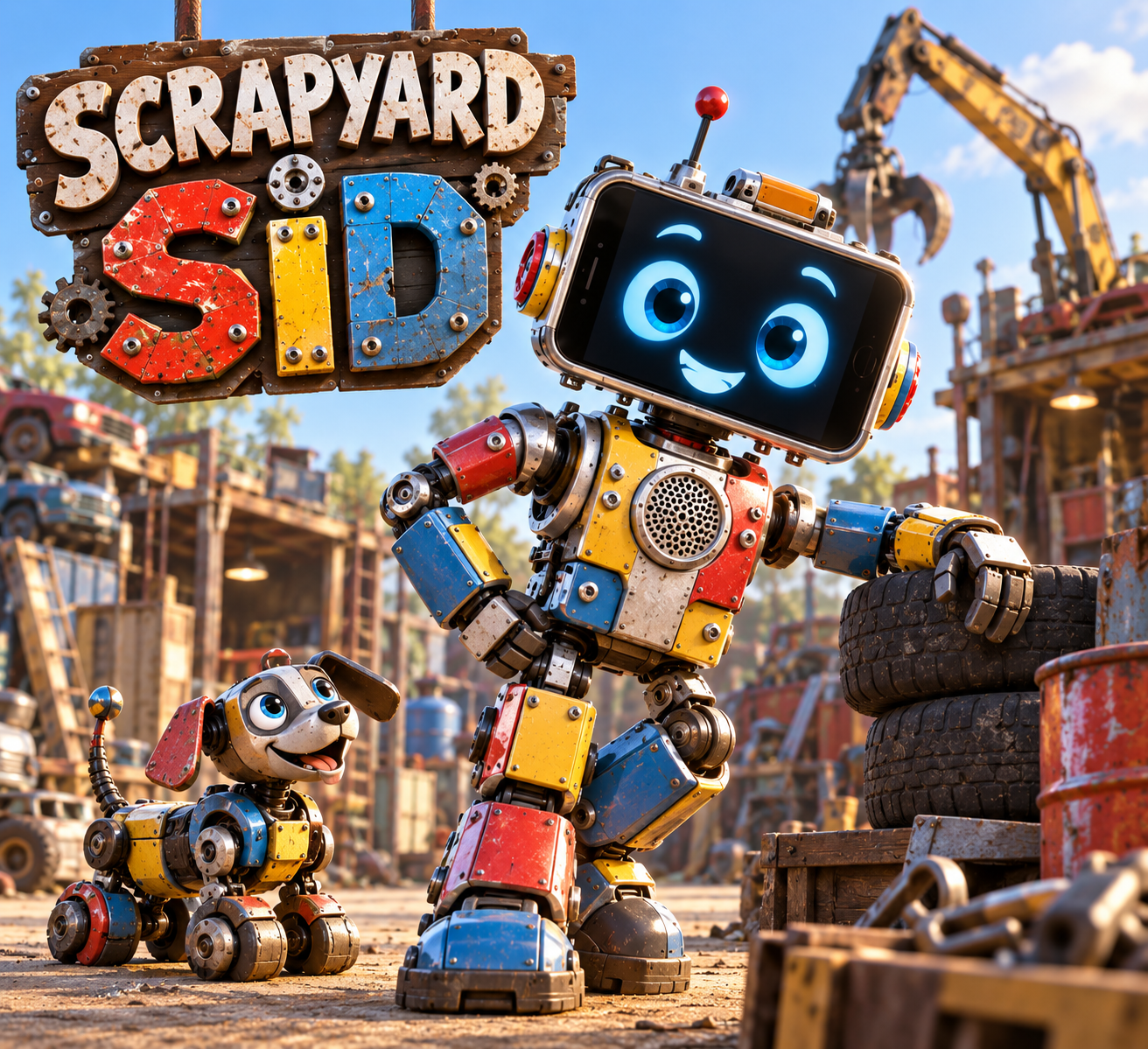 Sid and his robot dog enjoying a sunny day in the scrapyard